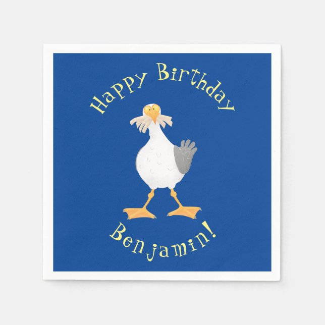 Funny seagull with French fries cartoon Napkins (Front)