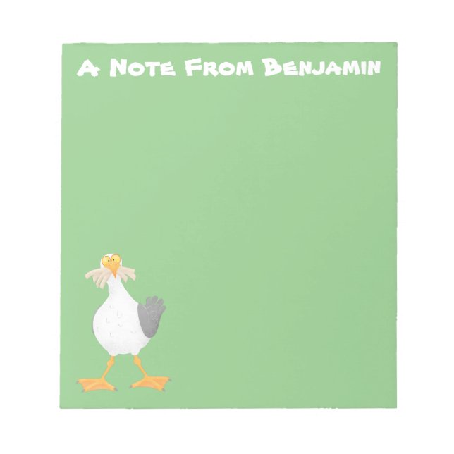 Funny seagull with French fries cartoon Notepad (Front)