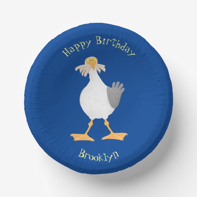 Funny seagull with French fries cartoon Paper Bowls (Front)
