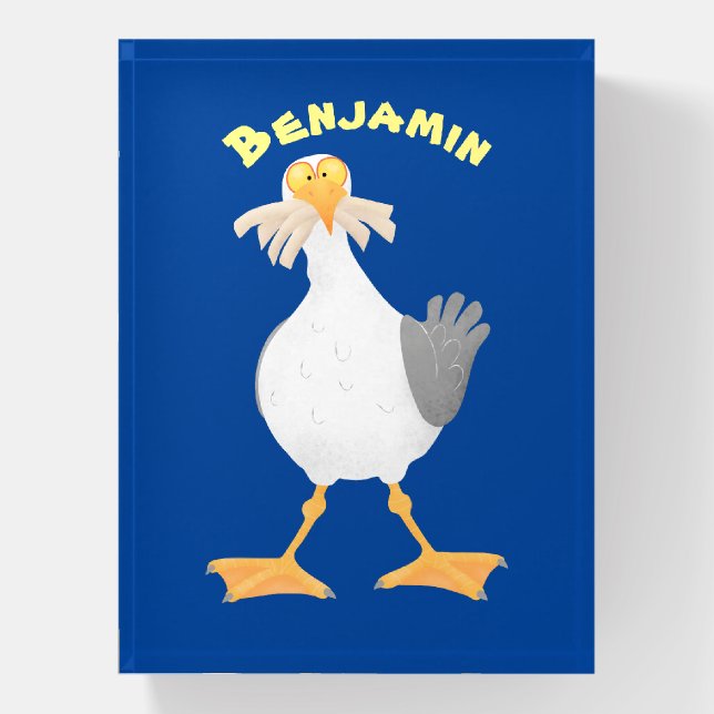 Funny seagull with French fries cartoon Paperweight (Vertical)
