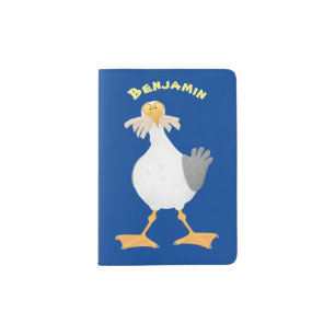 Funny seagull with French fries cartoon Passport Holder