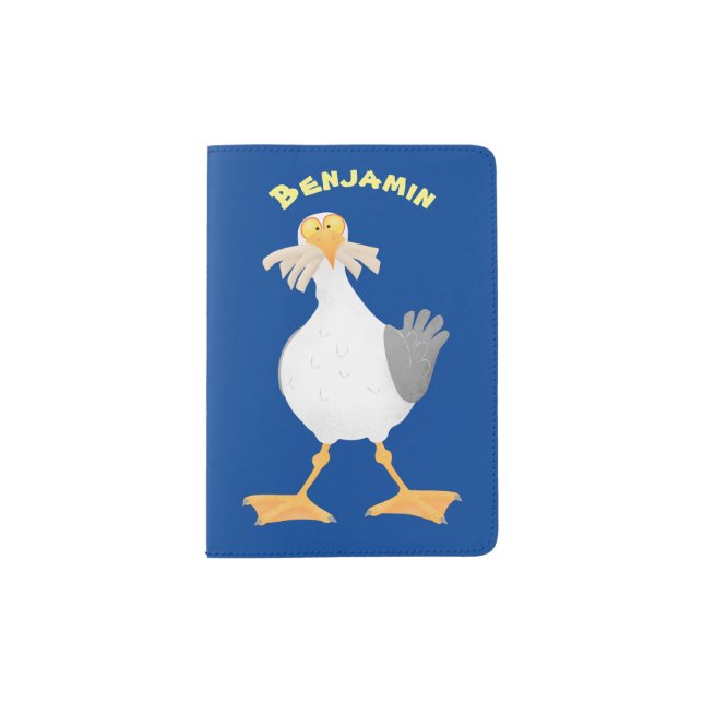 Funny seagull with French fries cartoon Passport Holder (Front)