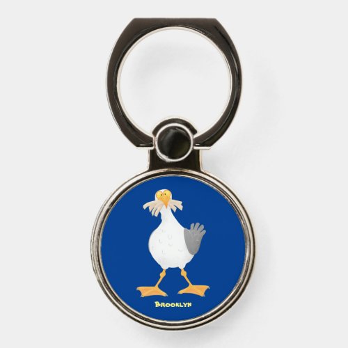 Funny seagull with French fries cartoon Phone Ring Stand