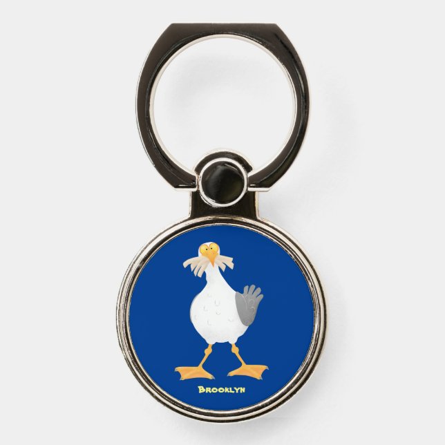 Funny seagull with French fries cartoon Phone Ring Stand (Front)