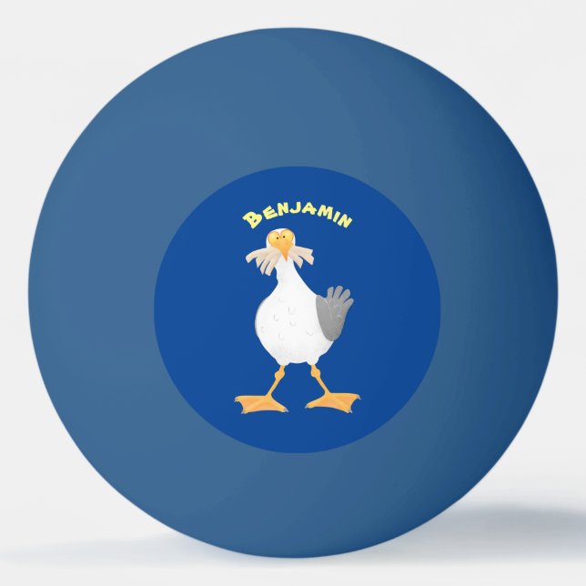 Funny seagull with French fries cartoon Ping Pong Ball (Front)
