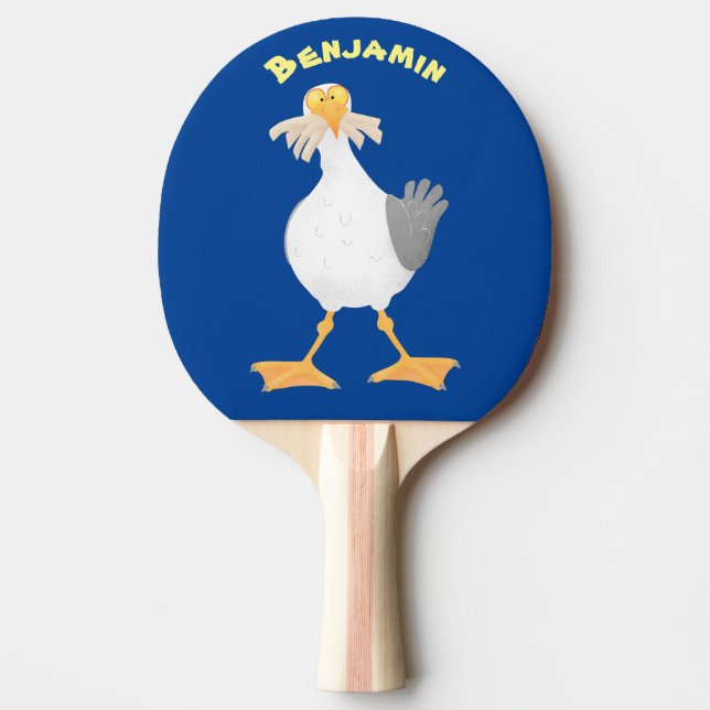 Funny seagull with French fries cartoon Ping Pong Paddle (Front)