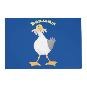 Funny seagull with French fries cartoon Placemat