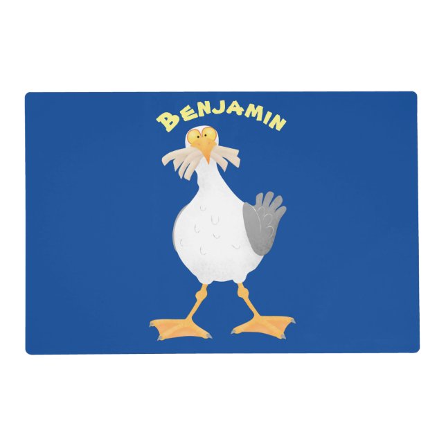 Funny seagull with French fries cartoon Placemat (Front)