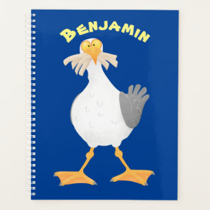 Funny seagull with French fries cartoon Planner