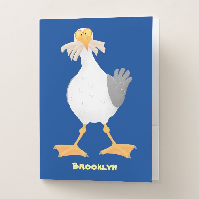 Funny seagull with French fries cartoon Pocket Folder (Front)