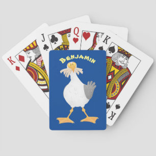 Funny seagull with French fries cartoon Poker Cards