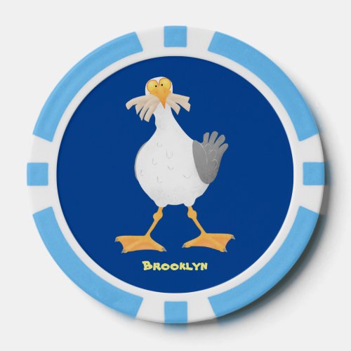 Funny seagull with French fries cartoon Poker Chips
