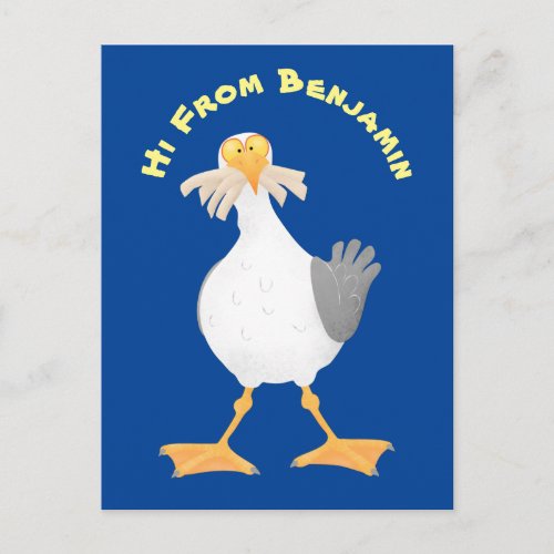 Funny seagull with French fries cartoon Postcard