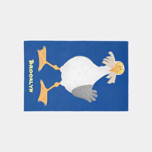 Funny seagull with French fries cartoon Rug