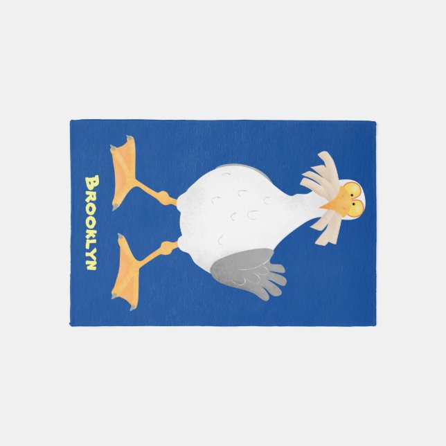 Funny seagull with French fries cartoon Rug (Front)