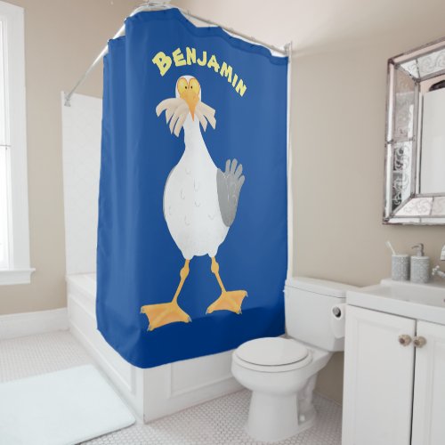 Funny seagull with French fries cartoon Shower Curtain