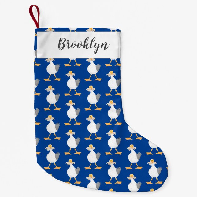 Funny seagull with French fries cartoon Small Christmas Stocking (Front)