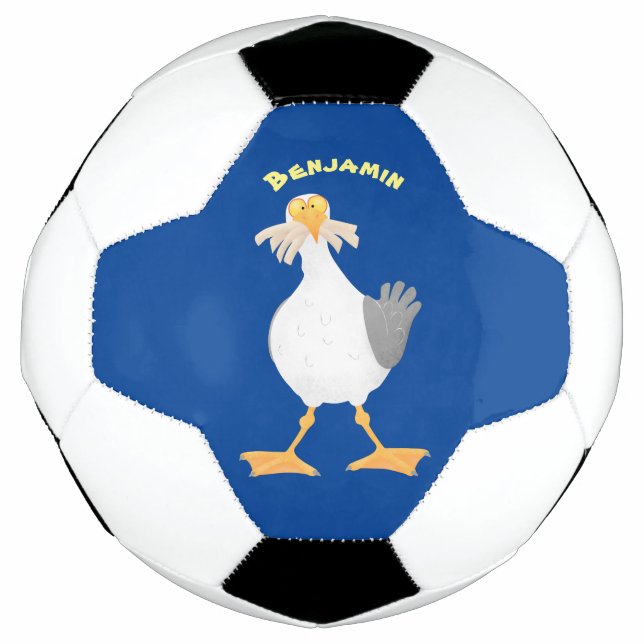 Funny seagull with French fries cartoon Soccer Ball (Front)