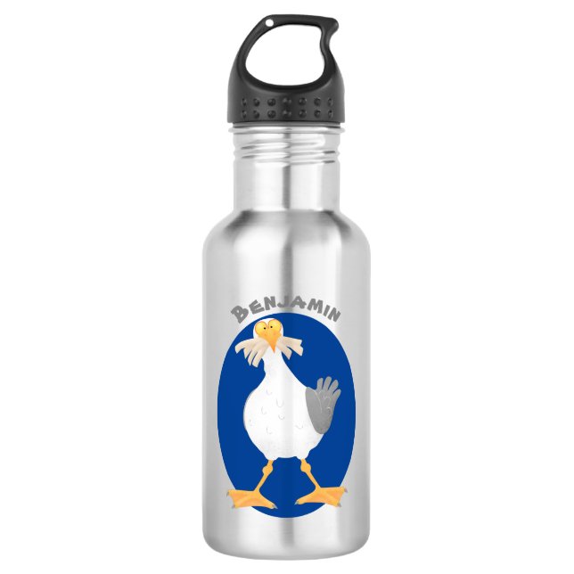 Funny seagull with French fries cartoon Stainless Steel Water Bottle (Front)