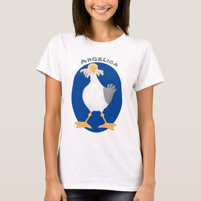 Funny seagull with French fries cartoon T-Shirt (Front)