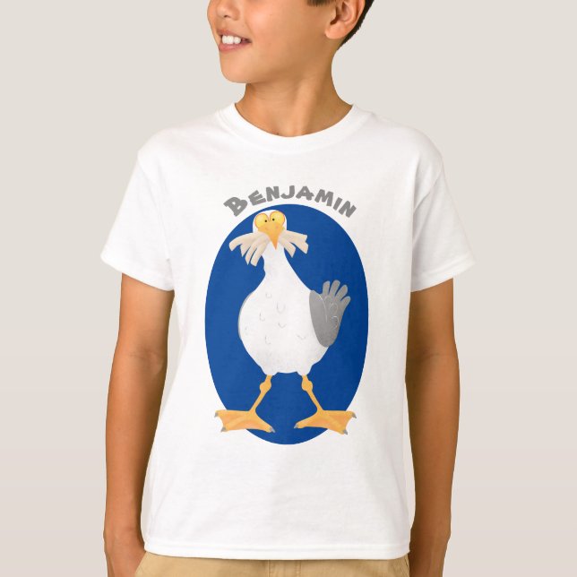 Funny seagull with French fries cartoon T-Shirt (Front)