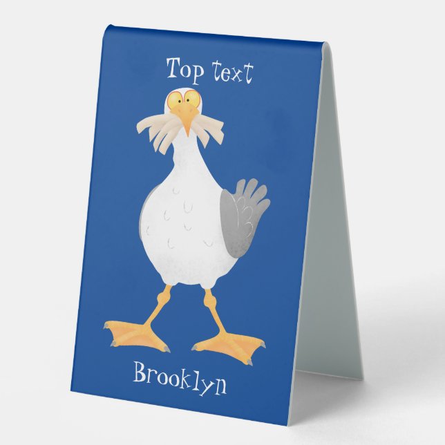 Funny seagull with French fries cartoon Table Tent (Front)