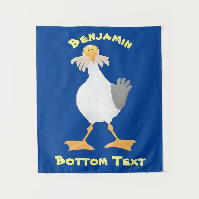Funny seagull with French fries cartoon Tapestry (Front)