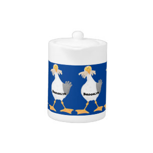 Funny seagull with French fries cartoon Teapot
