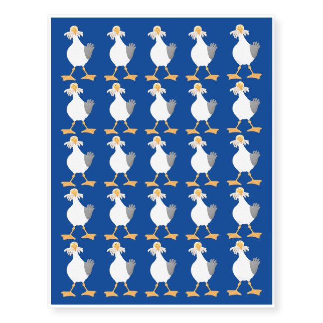 Funny seagull with French fries cartoon Temporary Tattoos (Front)