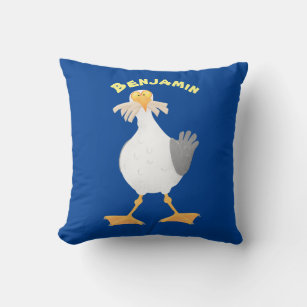 Funny seagull with French fries cartoon Throw Pillow