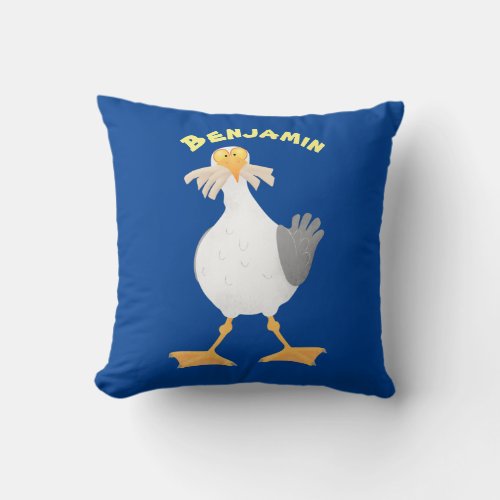 Funny seagull with French fries cartoon Throw Pillow