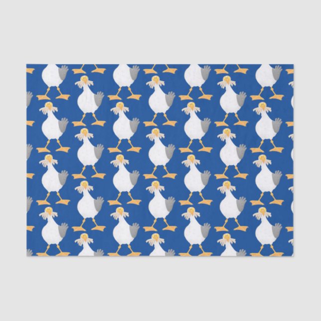 Funny seagull with French fries cartoon Tissue Paper (Front)