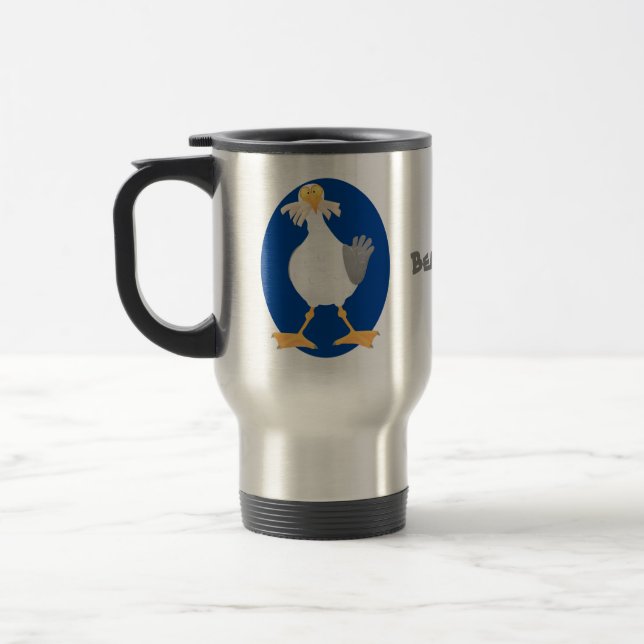 Funny seagull with French fries cartoon Travel Mug (Left)