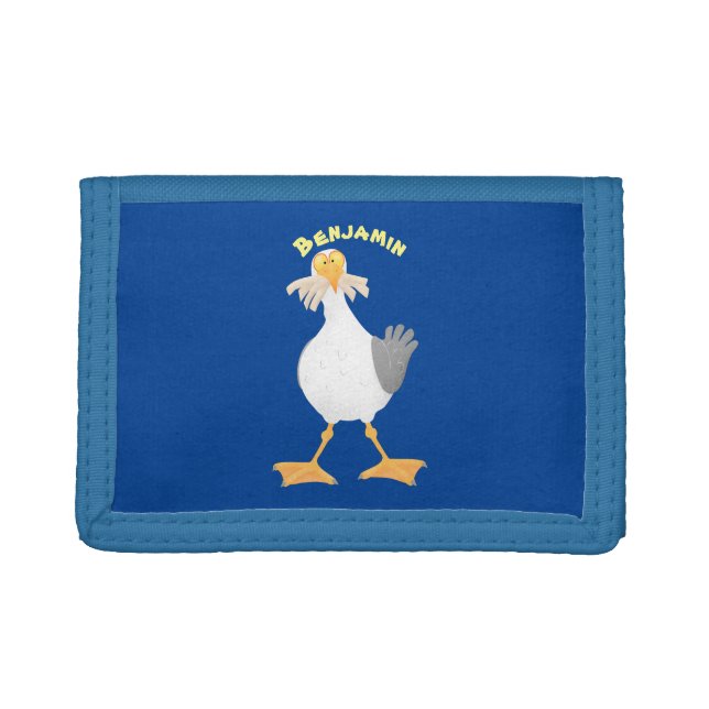 Funny seagull with French fries cartoon Trifold Wallet (Front)
