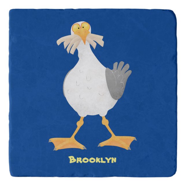 Funny seagull with French fries cartoon Trivet (Front)