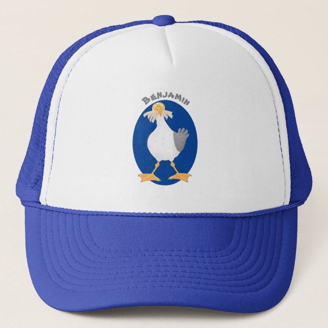 Funny seagull with French fries cartoon Trucker Hat (Front)