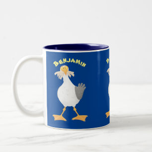 Funny seagull with French fries cartoon Two-Tone Coffee Mug