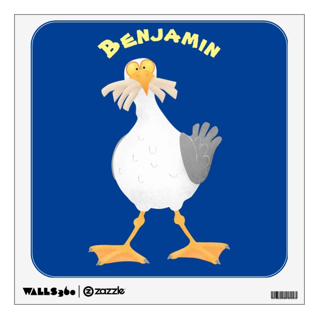 Funny seagull with French fries cartoon Wall Decal (Front)