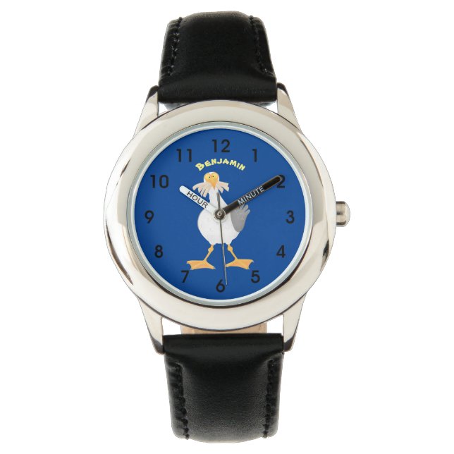 Funny seagull with French fries cartoon Watch (Front)