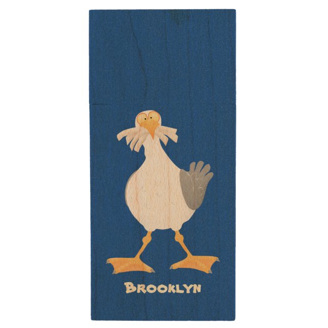 Funny seagull with French fries cartoon Wood Flash Drive (Front Vertical)