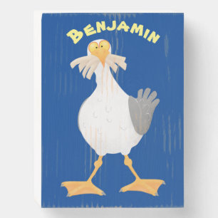 Funny seagull with French fries cartoon Wooden Box Sign