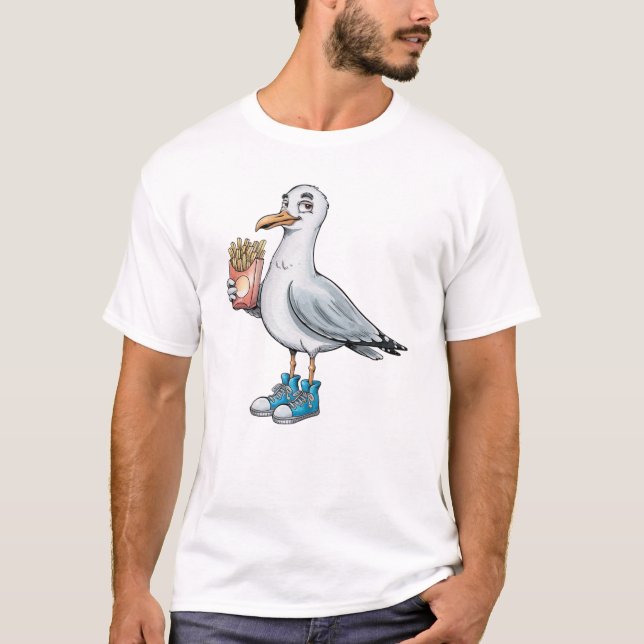 Funny Seagull with French Fries Sneakers T-Shirt (Front)