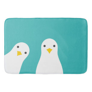 Funny seagulls illustration turquoise bath mat