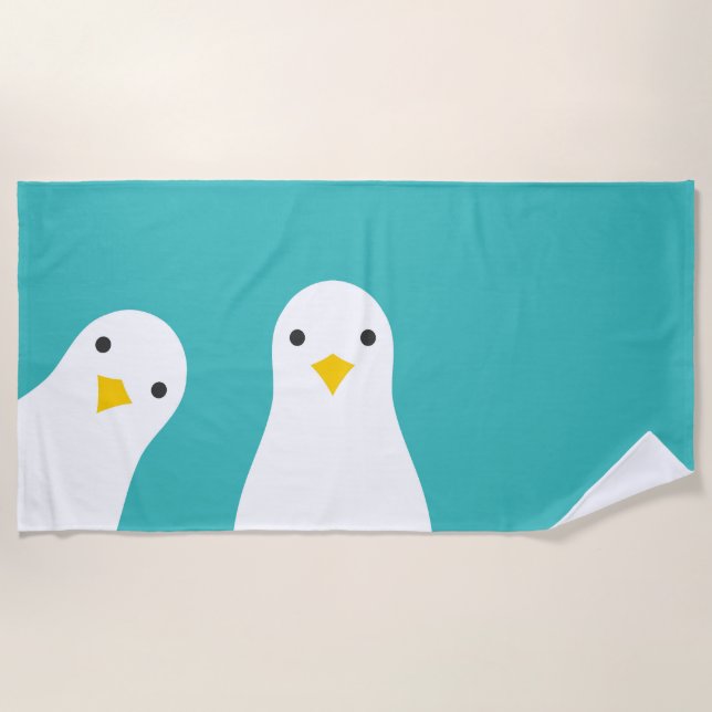 Funny seagulls illustration turquoise beach towel (Front)