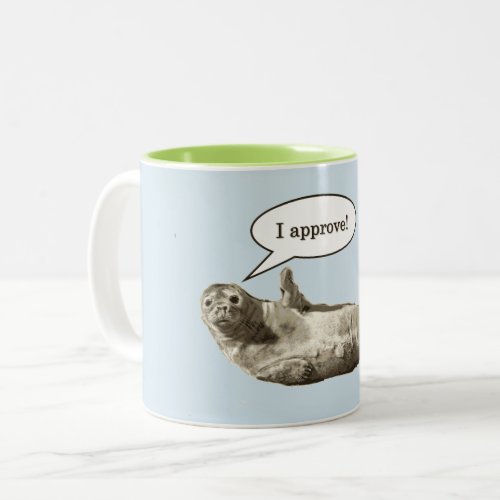 Funny seal of approval pun Two_Tone coffee mug
