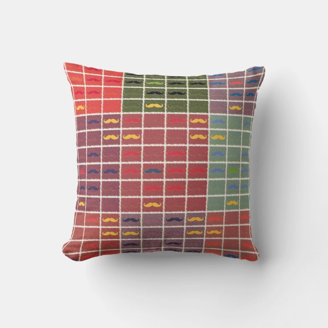Funny Seamless Mustache Retro Throw Pillow (Front)