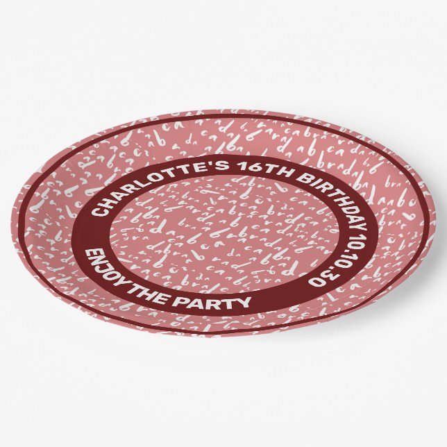 Funny Seamless Pattern Abracadabra White On Pink Paper Plates (Angled)