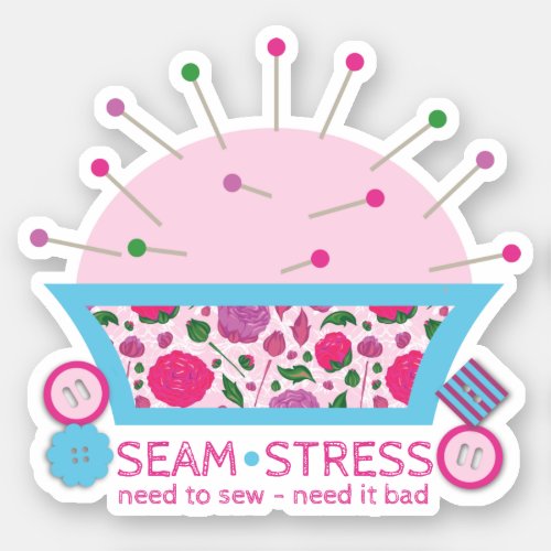 Funny seamstress sewing quilting pincushion sticker