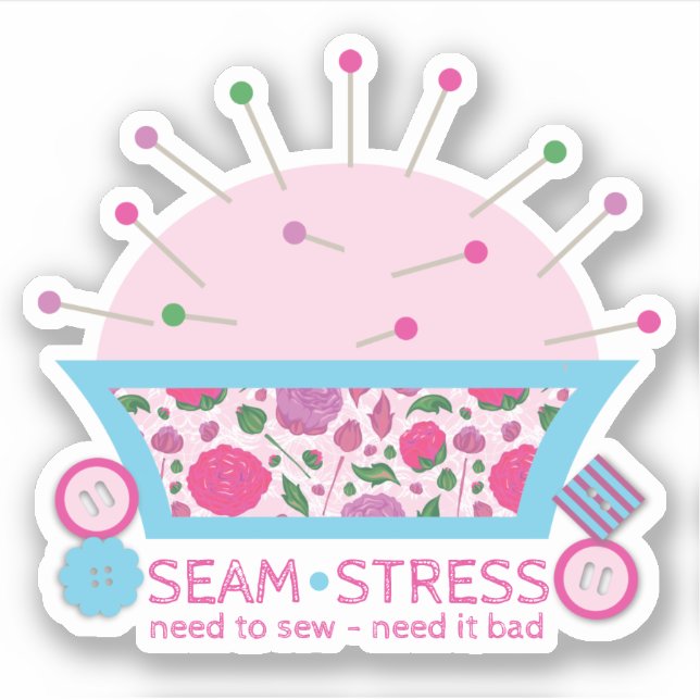 Funny seamstress sewing quilting pincushion sticker (Front)