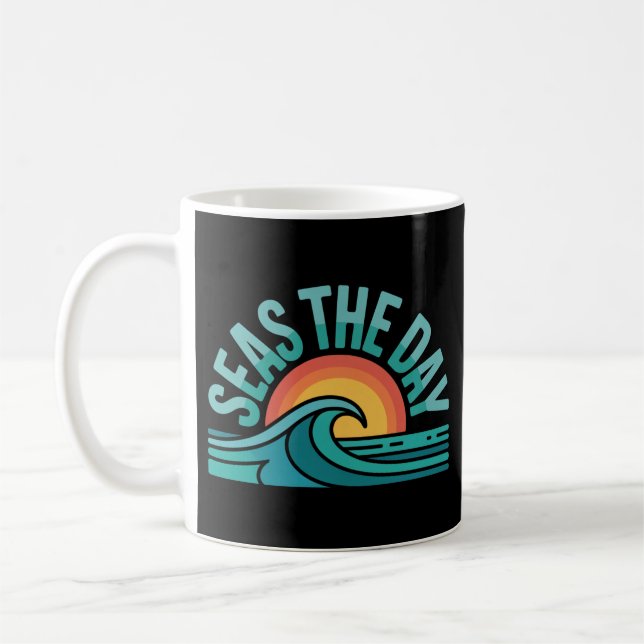 Funny Seas The Day Retro Ocean Badge Mug (Left)